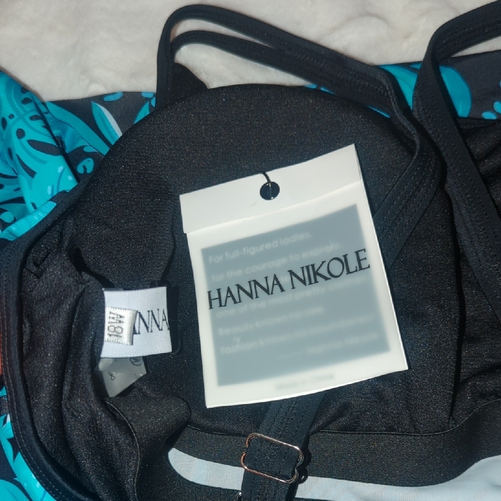 NWT Hanna Nikole Women's Blue Leaf Print Tankini Set - Picture 4 of 5